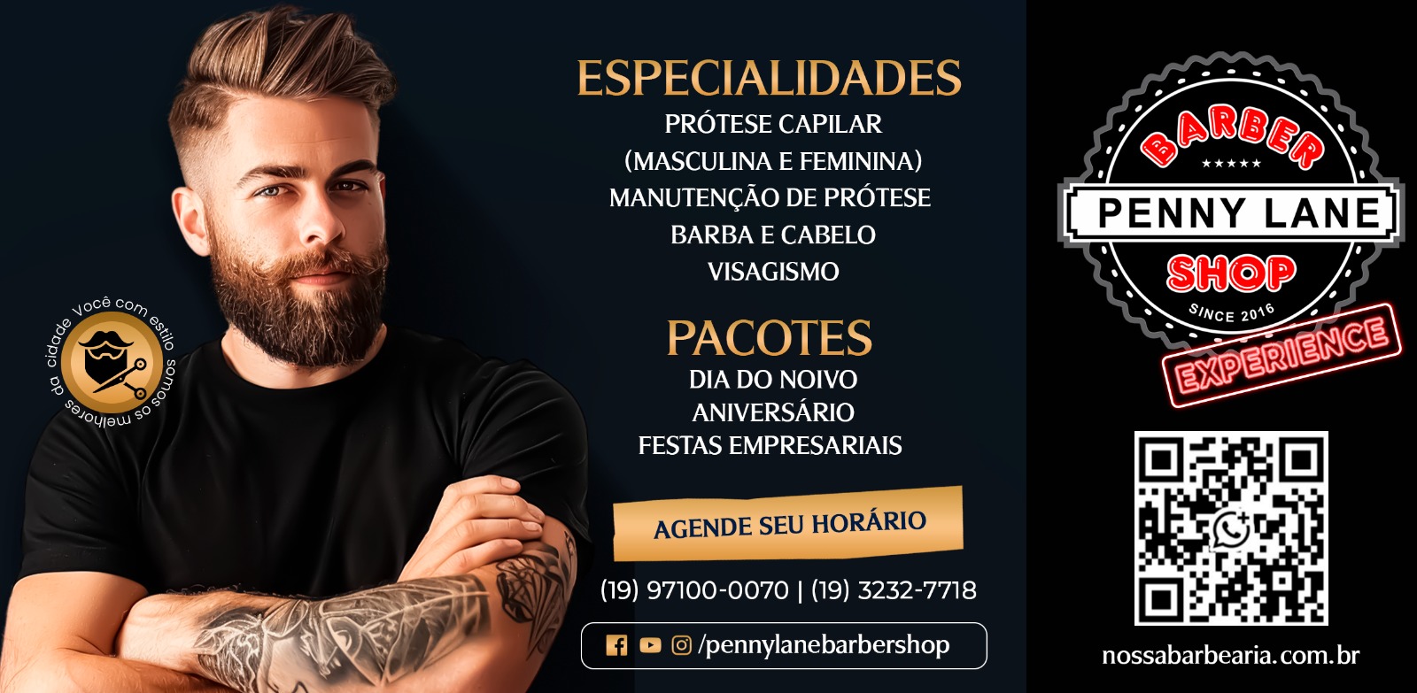 Penny Lane Barbershop Campinas - Barbearia premium com serviços de corte masculino, barba e prótese capilar em ambiente moderno e sofisticado